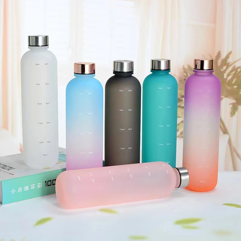 Wholesale Customized Logo Reusable Eco Friendly BPA Free 1Litre Sports Water Bottle with Time Markings