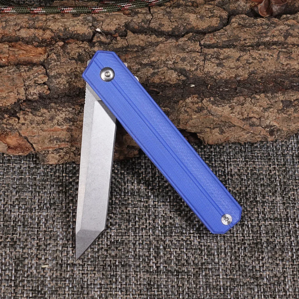 Blue Pocket Folding Knife Stainless Steel Blade for Outdoor Camping Hunting EDC