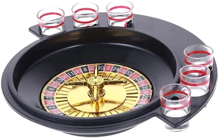 Party Entertainment Roulette Wheel Set with 6 Shot Glasses for Group Drinking Game