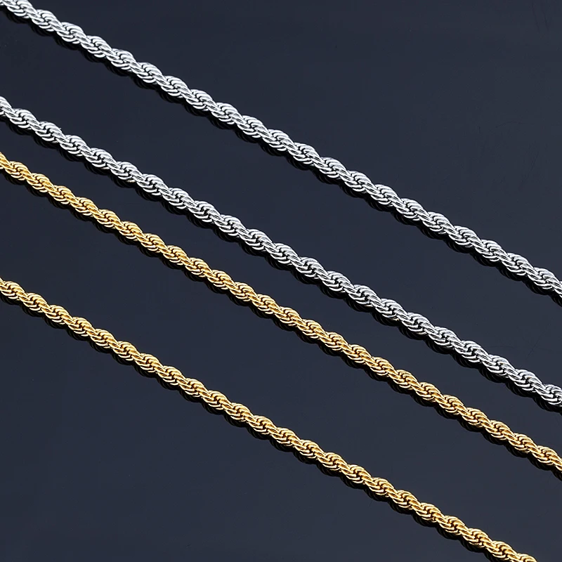 202 High-end fashion steel color Twist chain real 18k gold plated Rope Chain Stainless Steel necklace for Women