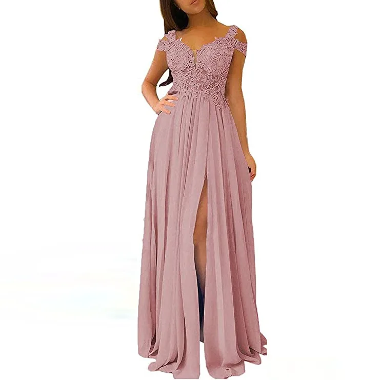 Wholesale customization 2023 summer new lace chiffon purple yellow white long lace evening bridesmaid cocktail party dress