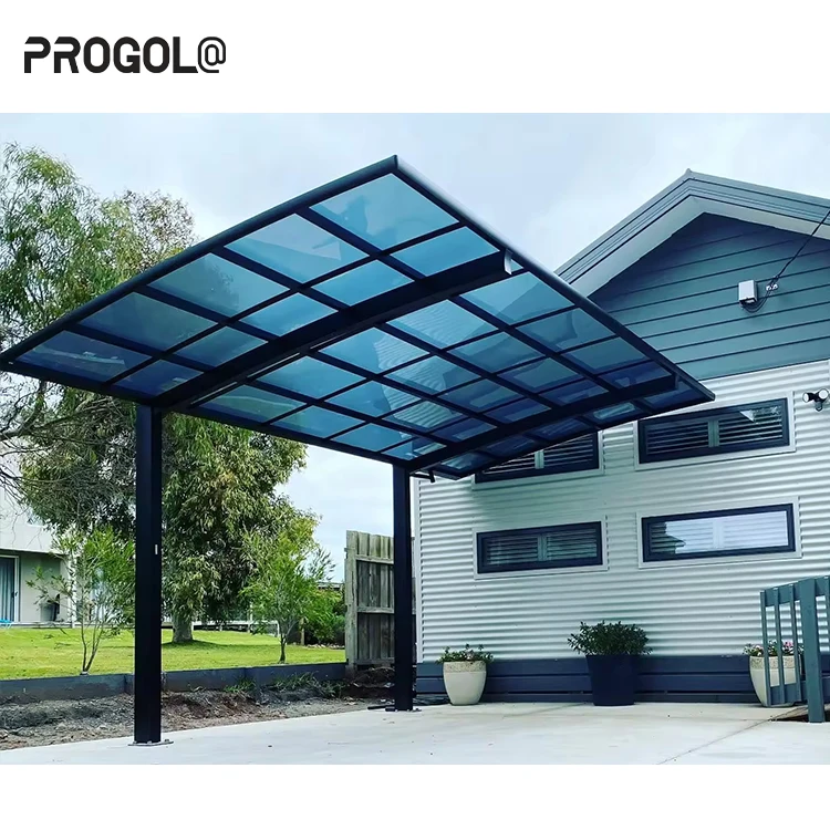 Progola Modern Outdoor Strong Aluminum Structure Carport Shed Free Standing Polycarbonate Roof Carports For Car Parking