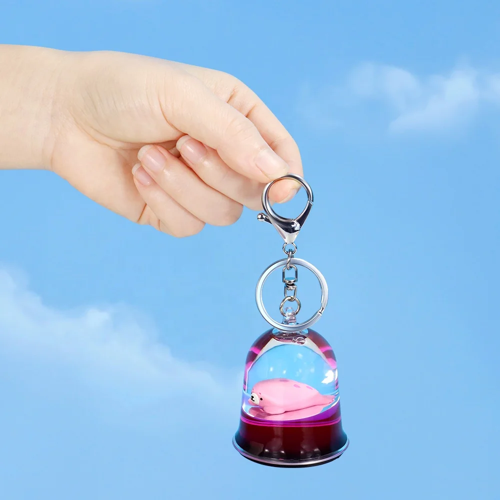Bell Marine Ocean Park Liquid Floater Keyring Water Flotage Floating Aqua Floaty Key Holder Aquarium Mini Snow Globe Keychain