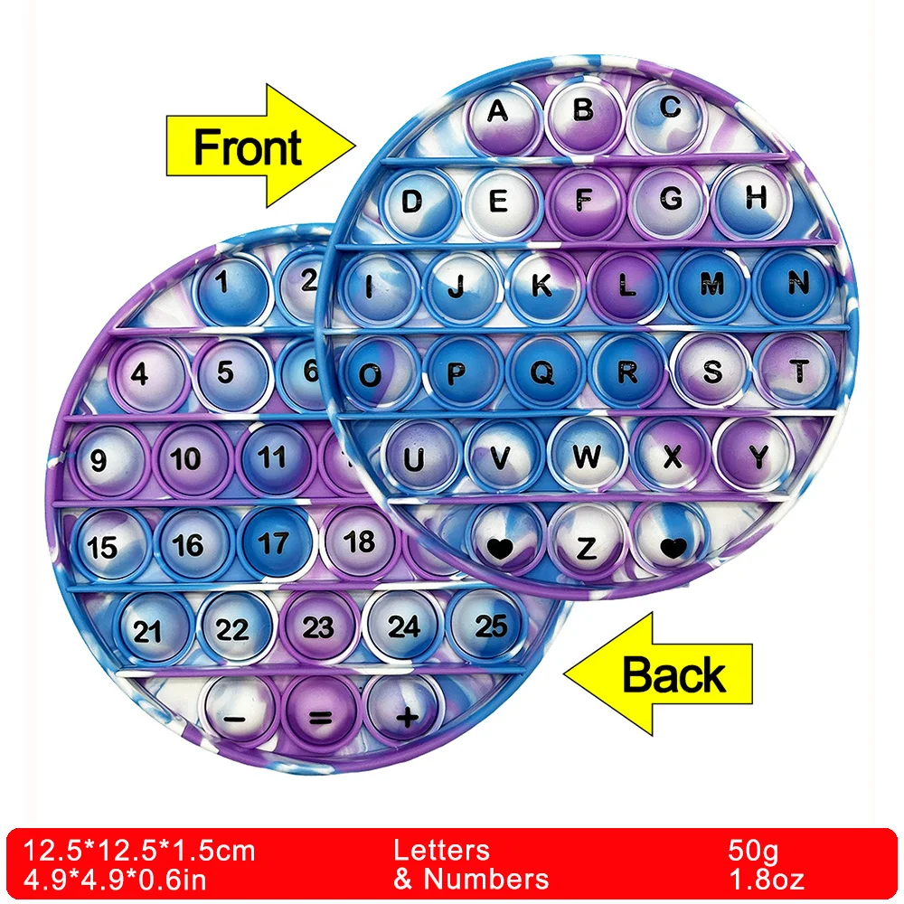READY TO SHIP 12.5cm/4.9in Silicone Push Bubble Fidget Sensory Toys,  Numbers Alphabets Teaching Educational Pop Toys