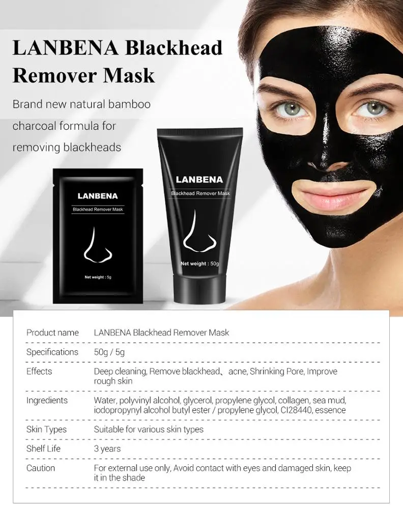 LANBENA Black head Remover Nose Black Mask Face Care Mud Acne Treatment Peel Off Mask Pore Strip Skin Care Peel Mask Oil Control