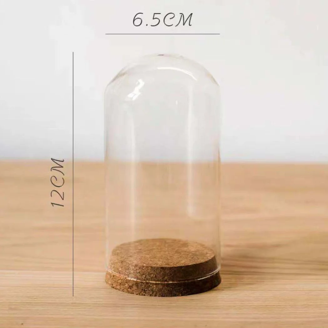 Wholesale Handmade Clear Transparent High Borosilicate Flower Glass Dome with Wooden Base