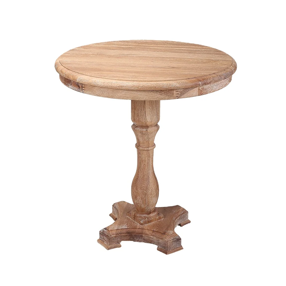 European Classic Vintage French Style Living Room Solid Wood Oak Round Coffee Table