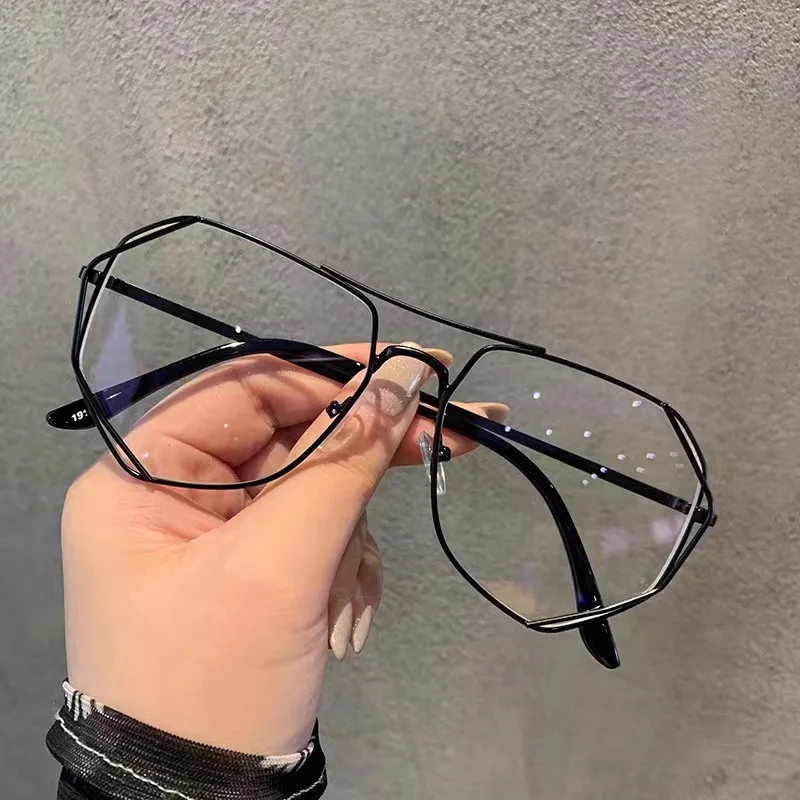 2024 New Double Bridge Vintage Gold Metal Eyeglasses Frames Fashion Irregular Optical Frame Computer Blue Light Blocking Glasses
