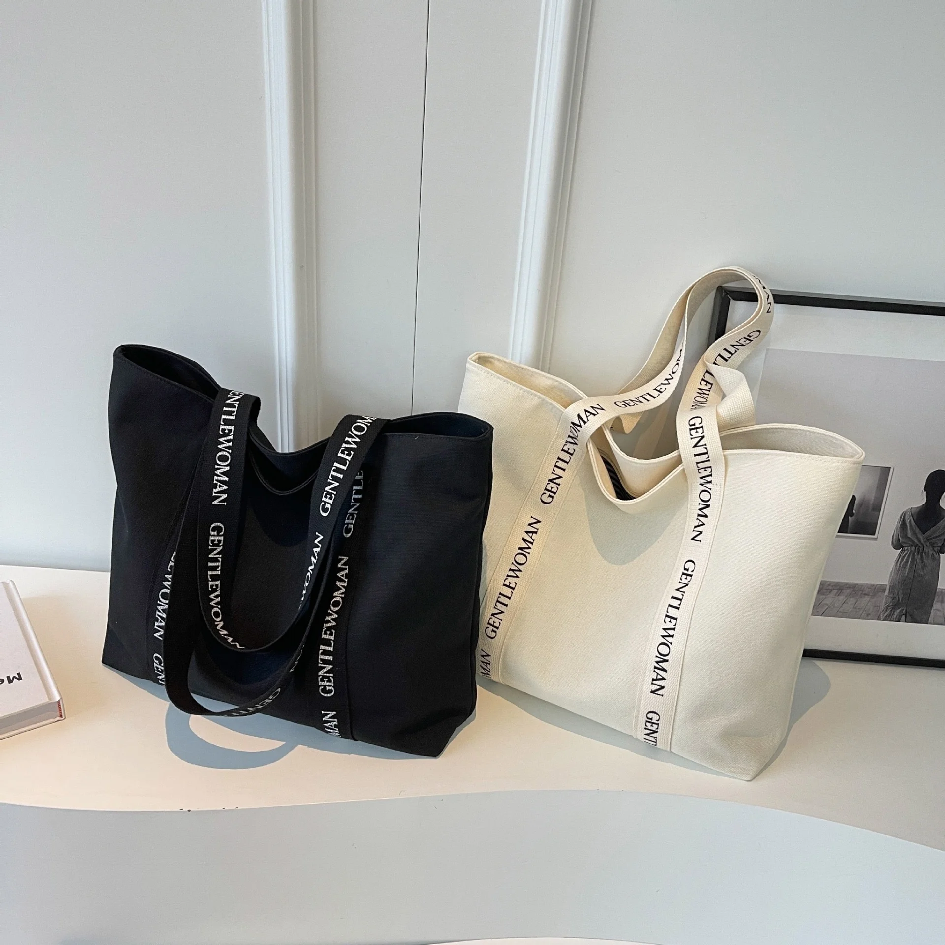 Customized Branded Strap Printed logo Shopping Cotton Canvas Active Lifestyle Sporty Tote Bag for gym