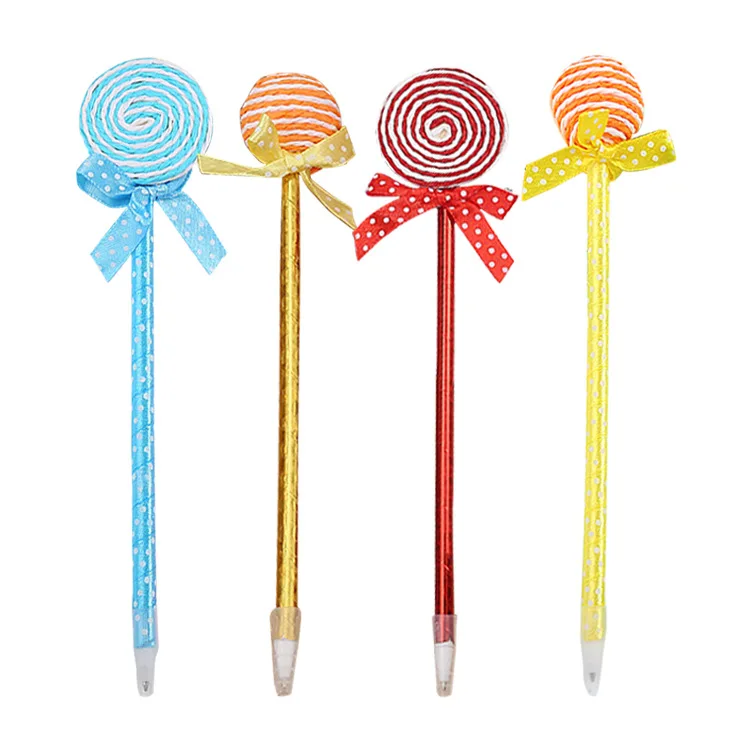 wholesale Silk bow Round spherical lollipop Candy Ballpoint Pen cute kawaii pen for girls kids School little prize gift
