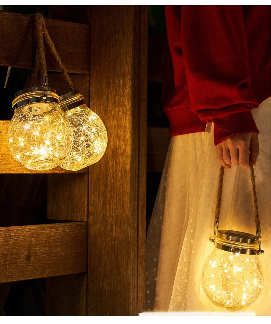 Solar Copper Wire Lamp Crack Ball Glass Jar fairy lighting Outdoor Garden Decoration Tree Lamp