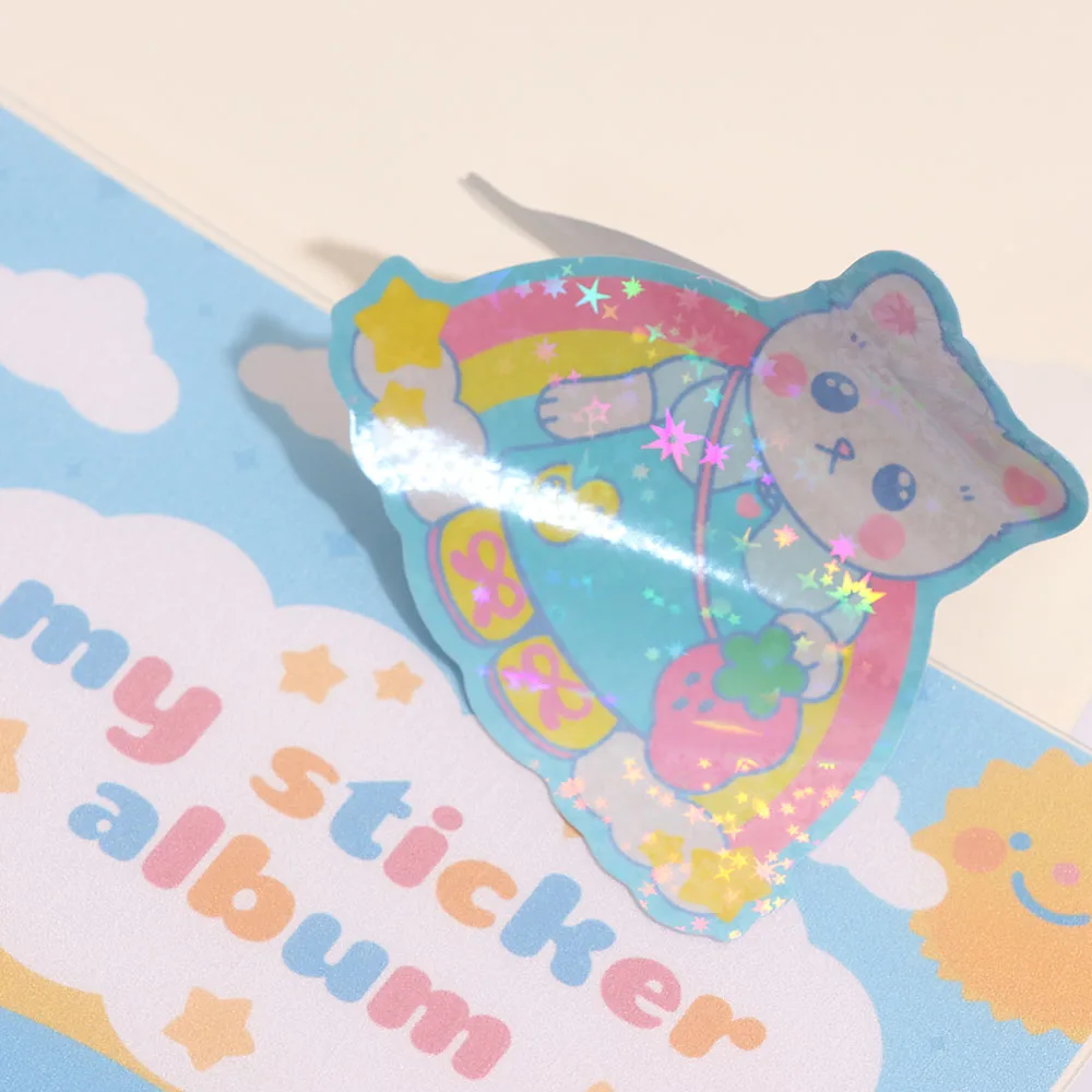 Customized Korean Cartoon Cute Stickers Anime Creative Decorative Adhesive Stickers Sheet Waterproof Hologram Sticker