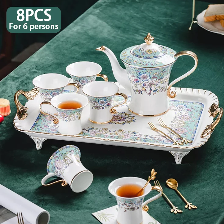 European Bone China Coffee Tea Sets for 6 people Chinese Tea Set Embossed Flower Wedding Tea Gift Box Set