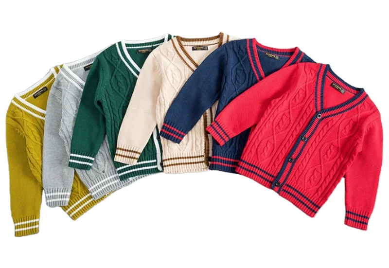 
Warm V-neck Thick Knit Shirt Children Knitwear Long Sleeve Kids Jersey Knitted Sweater Toddlers Thick Baby Cardigan 