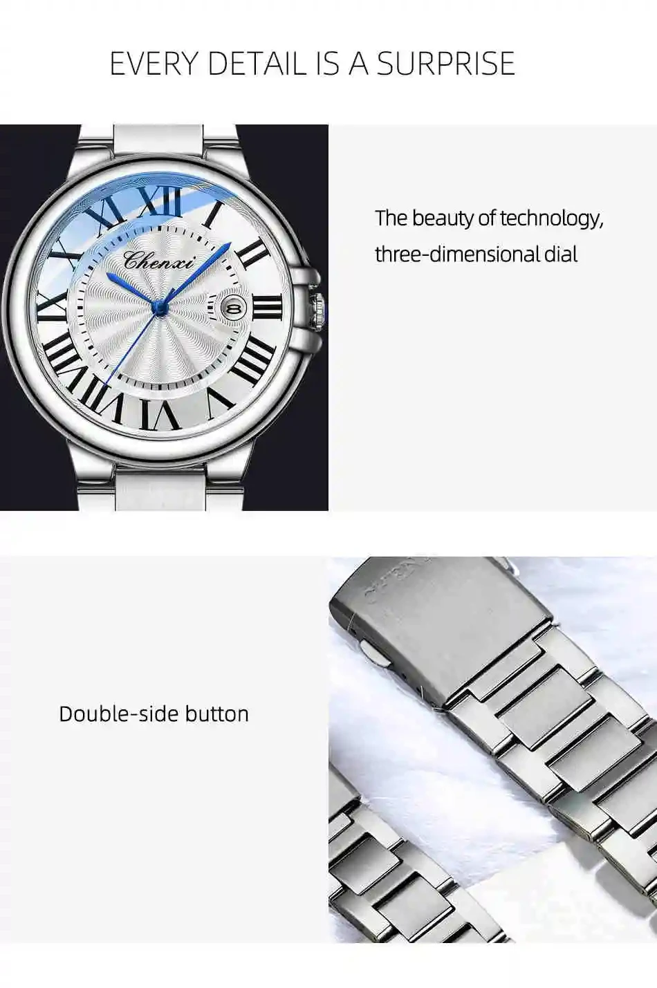 Hot Popular Elegant Unisex CX-039 Quartz Watch Stylish Stainless Steel Band Waterproof Date Display in Stock Lovers Watch
