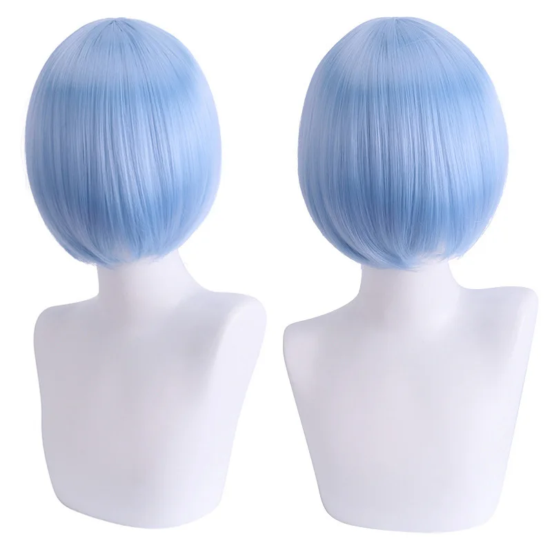 Anime Short Unisex Straight Fluffy Halloween Costume Hair Wig Ice Blue Wig for Cosplay Wig