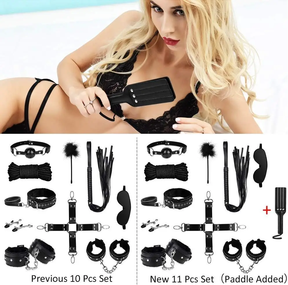11 Pcs BDSM Leather Bondage Sets Restraint Kits for Women and Couples Sex Toy