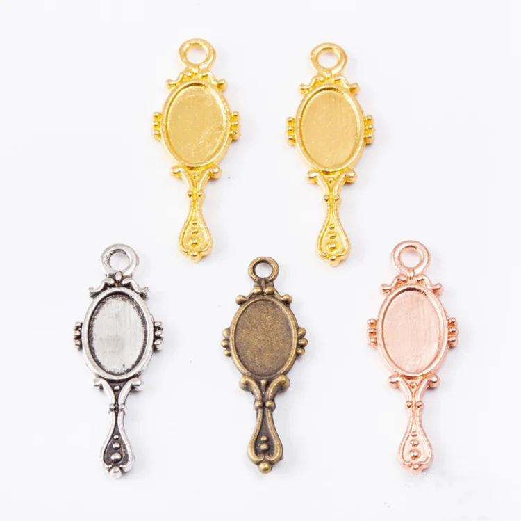 2020 New Style Mini Antique Bronze Cabinet Cute Filigree Mirror Pendant Charm Finding
