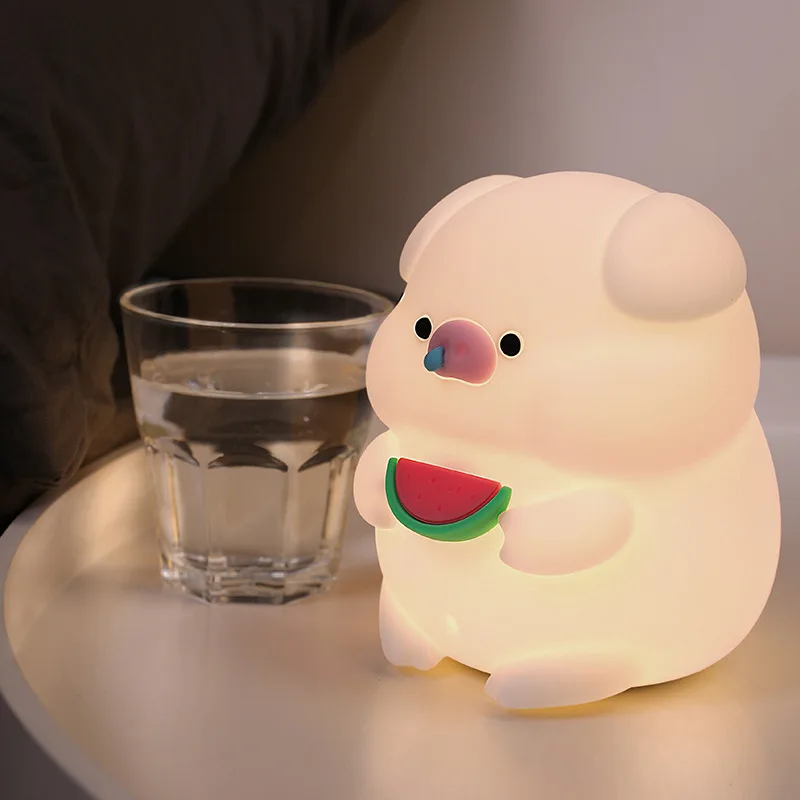 New gluttonous family of greedy pig night light sleeping with patting silicone USB light gift LED for girls