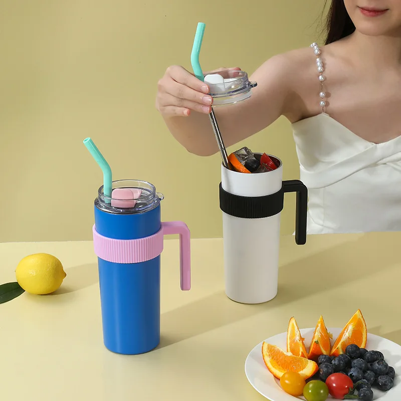 Large capacity Ice King Cup made of stainless steel with straw Portable Double-Wall Glass Mugs with Lid Straw for Water Wine