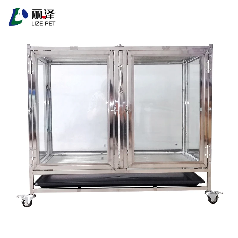 Lize Pet Stainless steel glass dog display cage folding pet carrier for sale