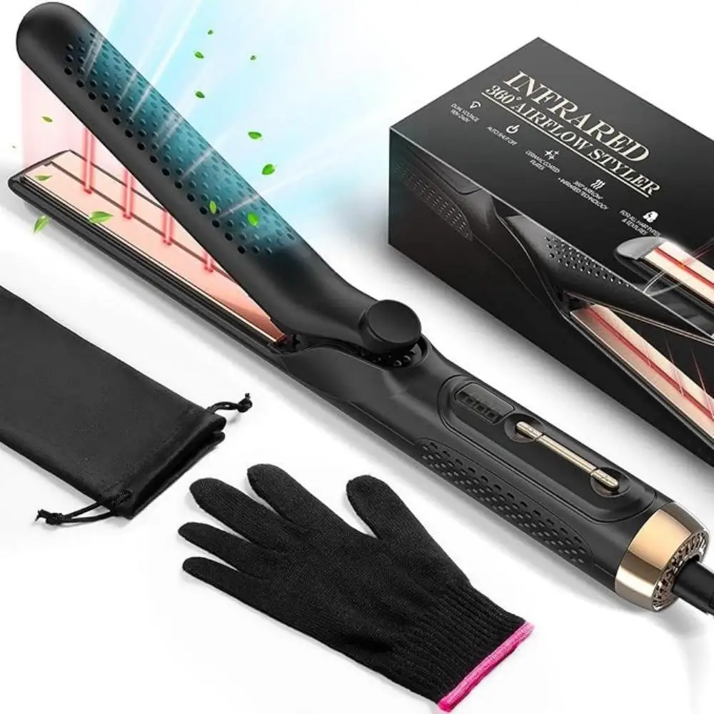 360 Airflow Cooling Air Vents Styler Professional 2 in 1 Curling Iron and Straightener with Ionic Airflow ceramic Flat Iron