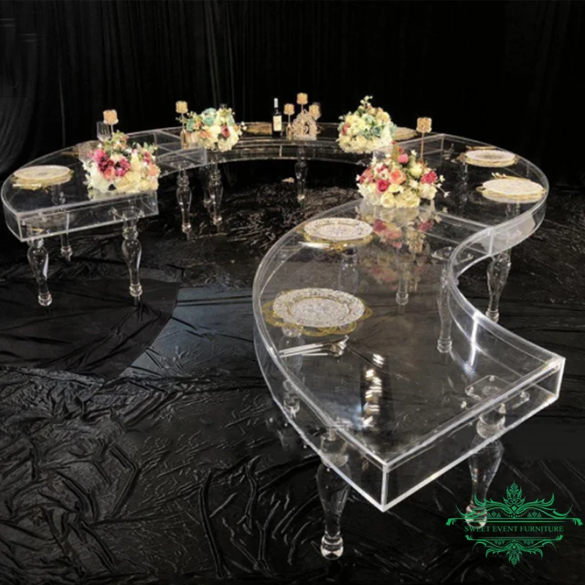 Elegant clear acrylic half moon wedding table for hotel restaurant