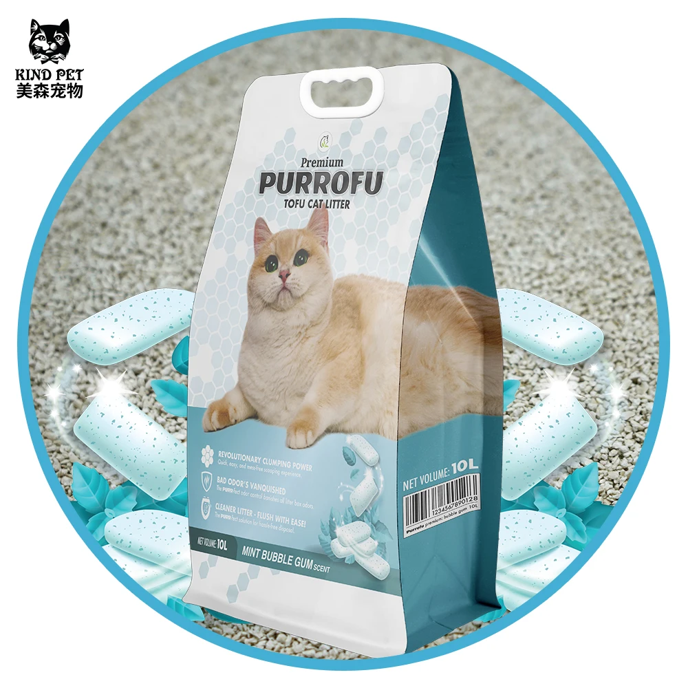 Kind Pet Manufacturer OEM Premium Easy Clean Tofu Granule Green Peas Flushable Arena Para Gatos Clumping Cat Litter