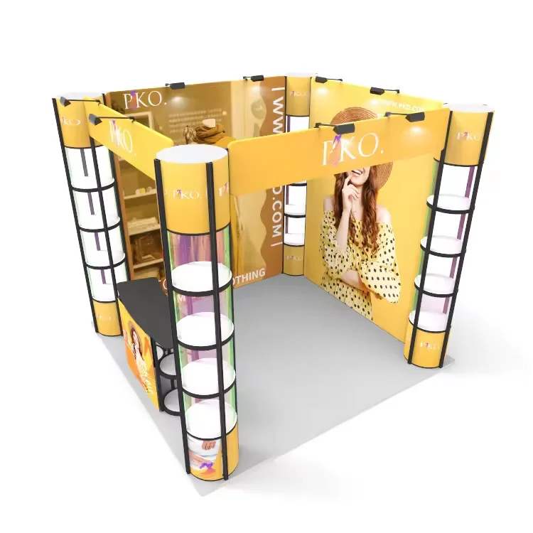 Модульная алюминиевая трубка 10x10, Натяжная ткань, переносная витринная Складная спиральная башня, стол для продвижения, выставочный стенд