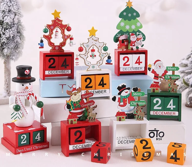 
Custom 2021 Xmax decoration Desktop decor crafts decorations Countdown wooden christmas advent calendar 