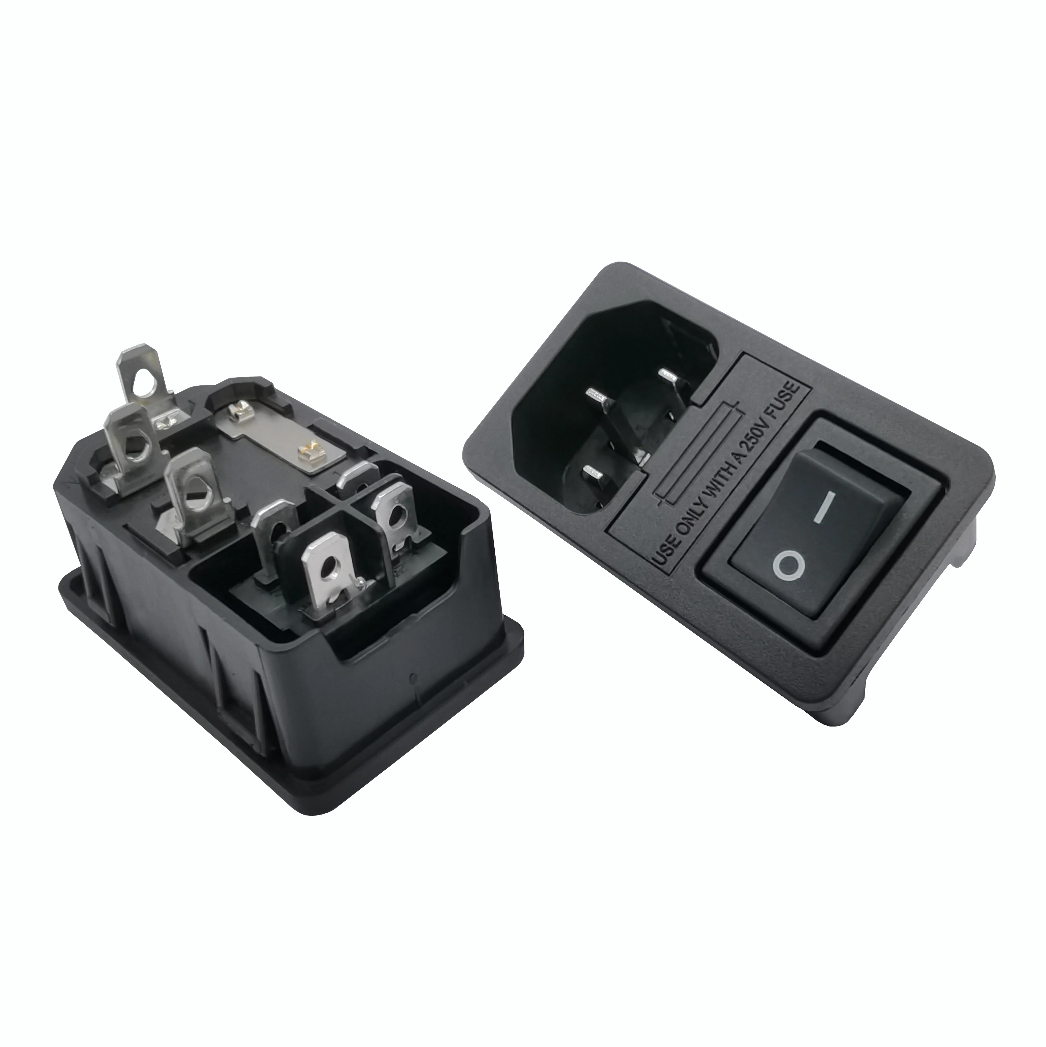 Комбинированная электрическая розетка переменного тока 10A250V IEC C14 3 в 1 с переключателем и двумя держателями предохранителей