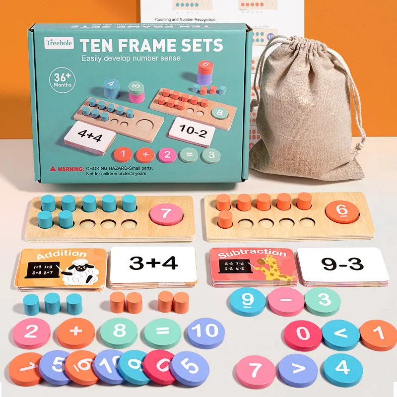 Montessori Math Manipulatives Wooden Learning Number and Counting Games Ten Frame Set for Elementary Classroom & Kindergarten