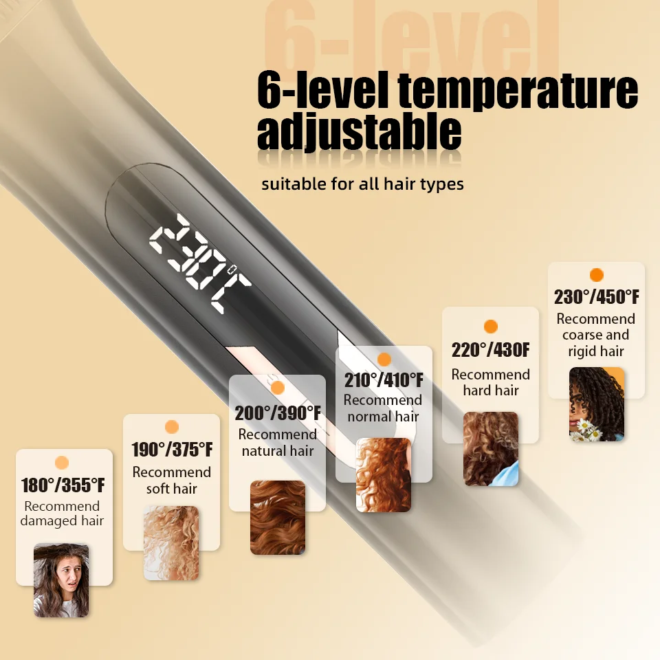 Customized Iron Hair Curler Wave  Adjustable Temperature Ceramic Magic Air Hair Curlers With Lcd Display