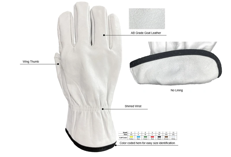 Goatskin Leather Driver Gloves Mens Leather Work Gloves