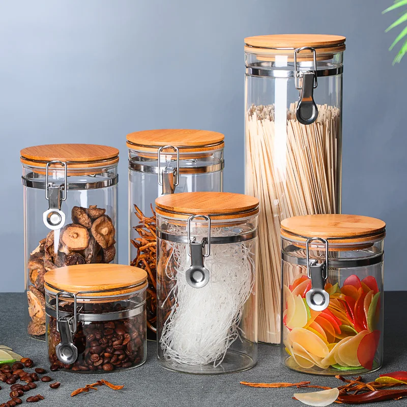 Lock design high borosilicate glass sealed jar for kitchen supplies storage food seasoning candy    Factory direct sale