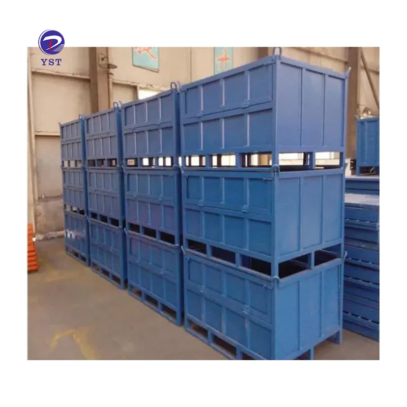 Good quality blue storage transport collapsible metal steel forklifts stacking containers