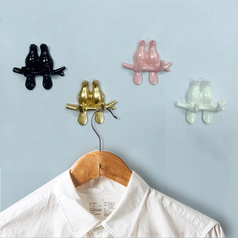 Wall rack double hook living room key clothes towel hat handbag rack bird resin creative hook