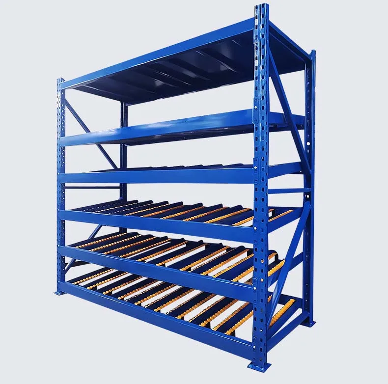 Fluent shelf electronic factory workshop storage sorting sliding track roller type fluent shelf roller drum shelf