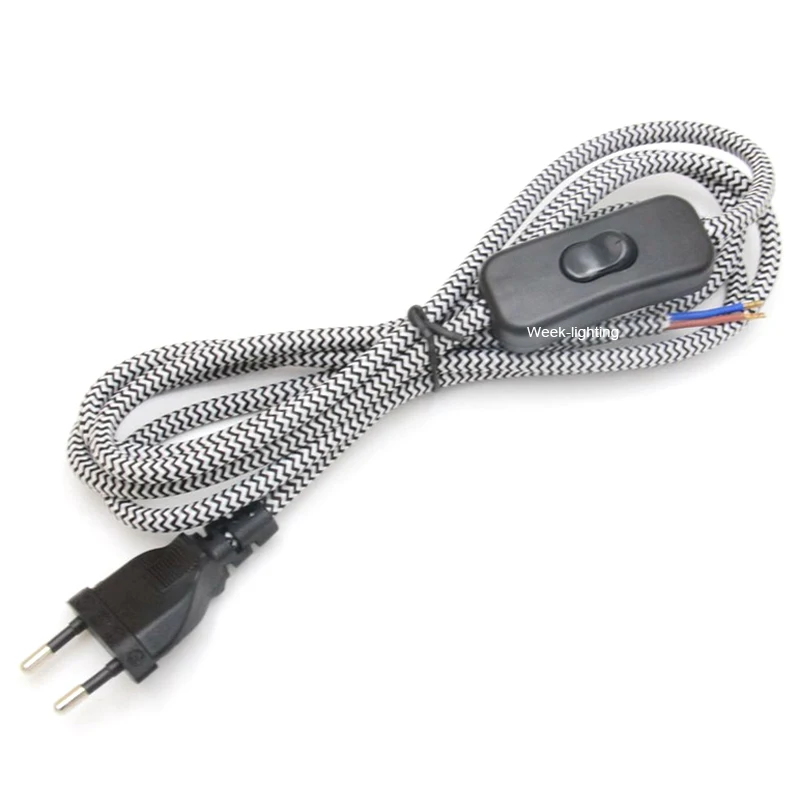 AC 110V 220V 2 Prong Plug Power Cord With Inline Switch Fabric Covered Extension Electrical Cable For Lamp Light - Golden