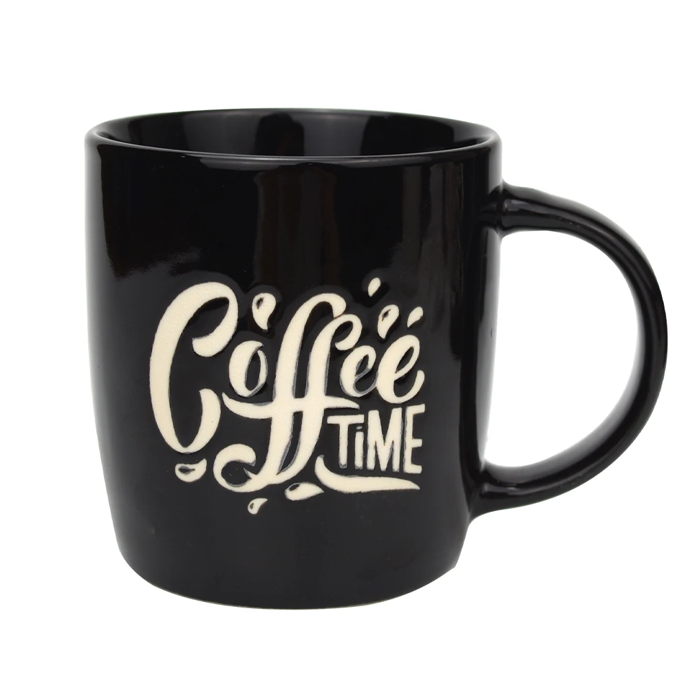 Wholesale Custom 350ml pottery tea mug black ceramic coffee mug 12 oz Promotional mug with silk screen logo