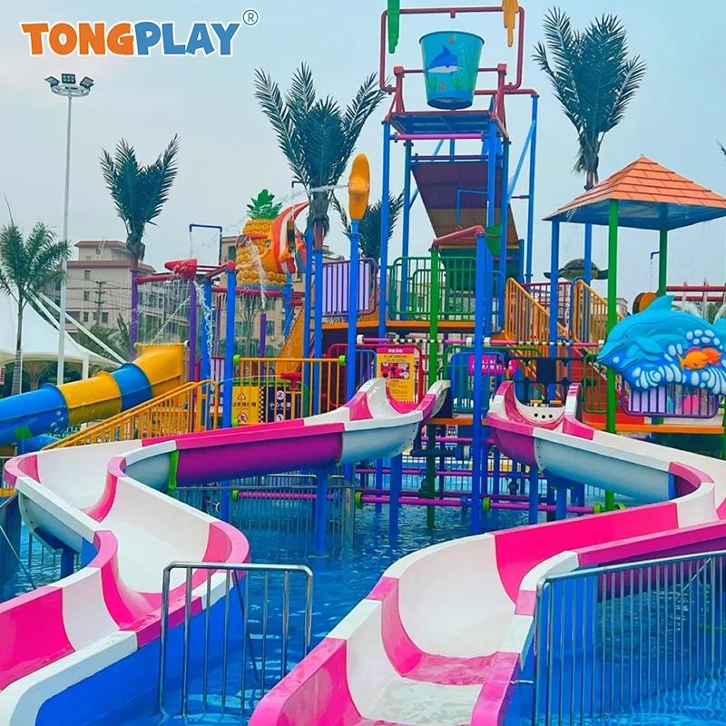 Water Playground Swimming Pool Splash Pad Water House Fiberglass Slip Slides Water Park Play Equipment