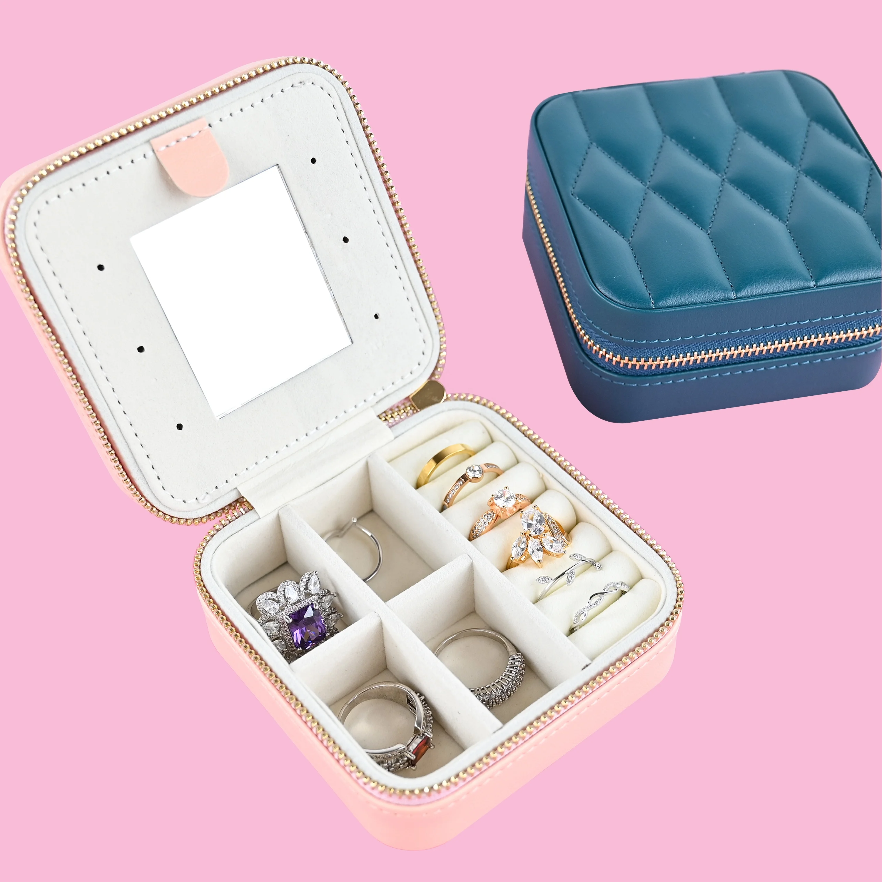 ISO BSCI factory pu leather jewelry packaging box with logo travel organizer velvet customized jewelry box packaging jewelry box