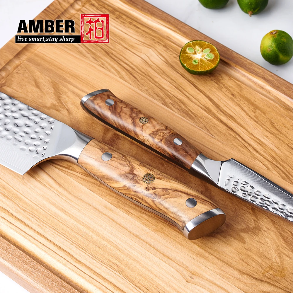 Ультра острый молоток кухонный нож из дамасской стали натуральный santoku с оливковой ручкой