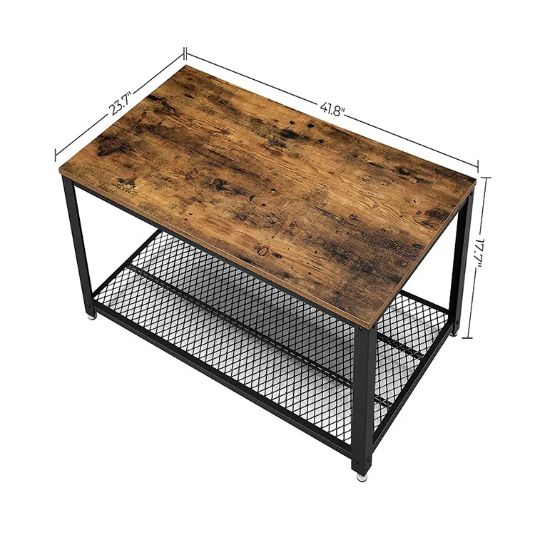 Living Room Home Furniture Industrial Design Metal Frame Wooden Top Coffee Table