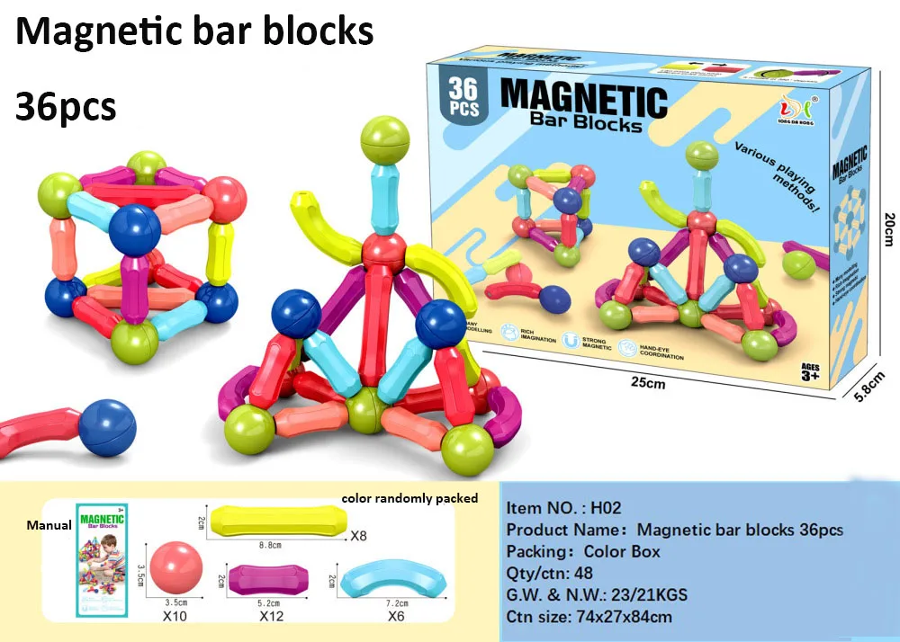Kids Magnetic Building Block Set Magnetic Sticks and Balls DIY Magnetic Bar Blocks