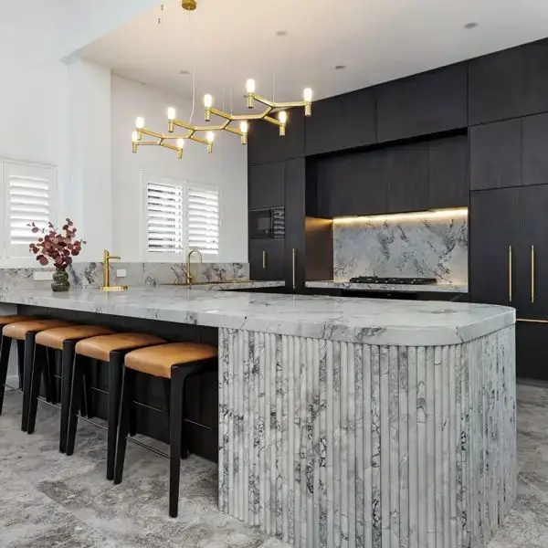 New design beige travertin wands curve Fluted marble tile stone concave flute Marble Sideboard fluted travertine tile