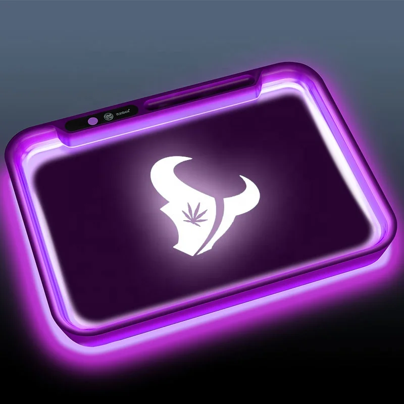 Подсвечивающий светодиодный пластиковый поднос с логотипом на заказ, поднос для травы, табака, дыма, светящийся поднос в темноте