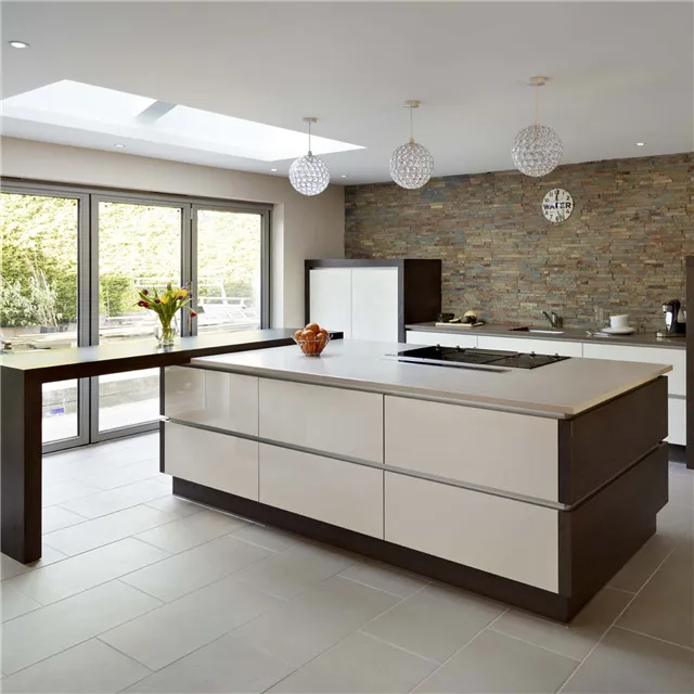 High Gloss White Lacquer Modern Smart 2 Pac Kitchen Cabinet