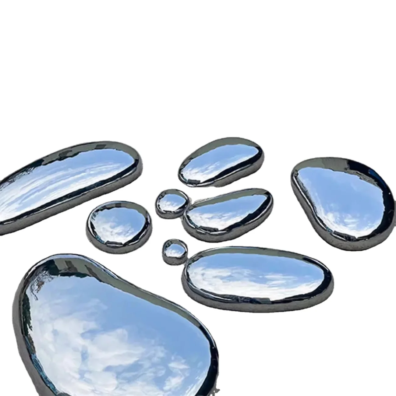 Mirror Landscape Stone Outdoor Lawn Rock Design Outdoor Garden Stainless Steel Pebble Art Decoration Sculpture