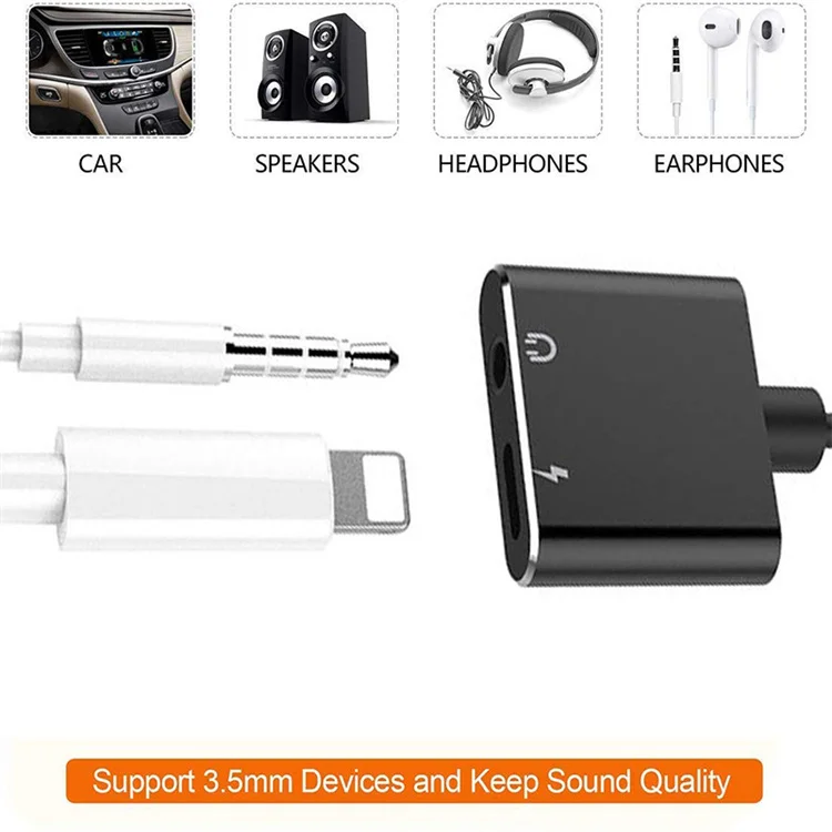 Audio Adapter Suitable for IPhone IPad Apple Product 2 in 1 Lighting to 3.5mm Headset Charging and Listening Adapter